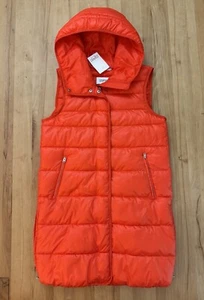 Neu Esprit Lockere Lange Steppweste Mit Kapuze Freizeit Jacke Gr. S-M Rot-Orange - Bild 1 von 4