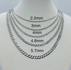 14k Gold white gold cuban link chain Men's women's necklace 2.2mm- 5.7mm 16"-30" - Picture 1 of 12