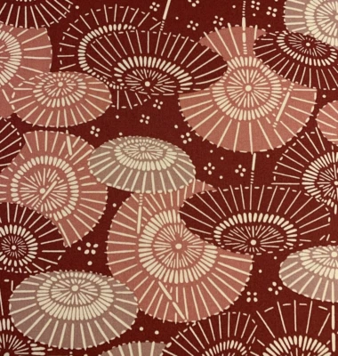 2006 Asian Inspired Print For Hancock Fabrics Mauve Umbrellas On Burgundy 2Yards - Image 1 of 4