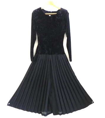 Mono De Colección Ann Tobias Manga Larga Terciopelo/Plisado Gasa Pantalones Negro Talla S Foto 1 de 4