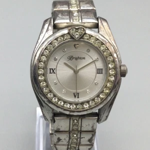Brighton Dana Point Watch Women 34mm Pave Crystals Silver Tone New Battery 7.25" - Picture 1 of 15