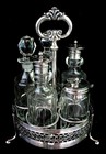 ANTIQUE SILVER CASTOR SET *SP w 5 ORIGINAL BOTTLES* VERY NICE c.1900