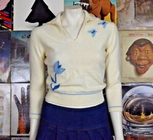 True VTG 50s Colebrook Angolamb Pinup Sweater Lambswool Blend Butterfly FLAWED