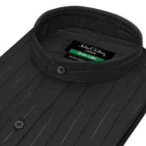Men Grandad Shirt High Band Chinese Mandarin Collar Black Chalk Stripe Size 18.5 - Picture 1 of 8