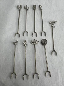 Sterling Silver 925 Cocktail Forks Animals, AZTEC, Etc Vintage BUNDLE LOT of 9 - Picture 1 of 6