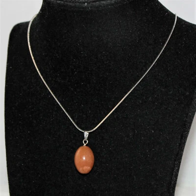 Halskette mit Natursteinanhänger Oval roter Aventurin Damen - Bild 1 von 3