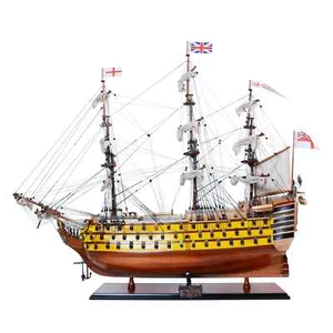 HMS Victory Painted | Handcrafted Ship Model W/ Linen Sails & Wooden Rudder - Picture 1 of 18