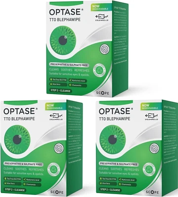 3 x Eyelid Wipes - Optase TTO (Tea Tree Oil) Eye Lid Wipes - Image 1 of 4
