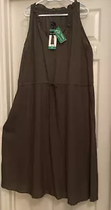 Abito da donna ben indossato misto lino lungo verde oliva XL comfort fresco scorrevole nuovo con etichette - Foto 1 di 19