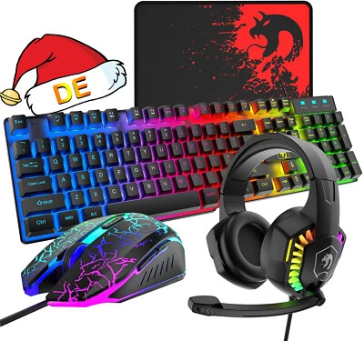Rainbow RGB Gaming Tastatur und Maus Headset Set USB für PS4 Xbox One PC Laptop - Bild 1 von 4
