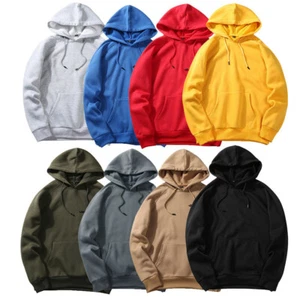 Unisex Pullover Hoodie Classic Hooded Sweatshirt Casual Plain Work Jumper Top - Picture 1 of 19