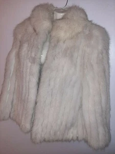 Vintage Blue Fox Fur Jacket Coat  Womens  Medium Bemberg Silk Lined White Bright - Picture 1 of 7