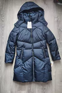Cole Haan Signature Women Navy Hooded Down Quilted Feather Puffer Coat S NWT - Picture 1 of 16