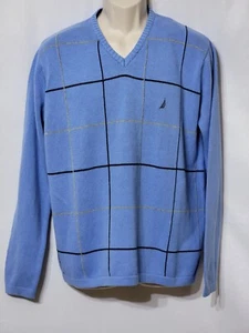 NEW W/ TAGS NAUTICA MEN'S LONG SLEEVE V NECK PULLOVER SWEATER COTTON BLUE MEDIUM - Picture 1 of 7
