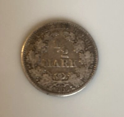 Deutsches Reich Silver Coin; German Empire 1/2 Half Mark 90% .900 1905-15, 4 Av. - Image 1 of 4
