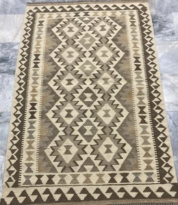 Afgański ręcznie robiony kilim naturalna niebarwiona wełna salon aztecki dywan kilim 102x158cm - Zdjęcie 1 z 3