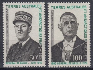 TIMBRE TAAF GENERAL DE GAULLE N° 46 & 47 NEUFS ** GOMME SANS CHARNIERE - Picture 1 of 2