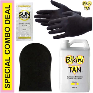 Best Spray Tan Solution - DARK - 64 oz + Sunless Tanning Self Tanner Lotion Mitt - Picture 1 of 11