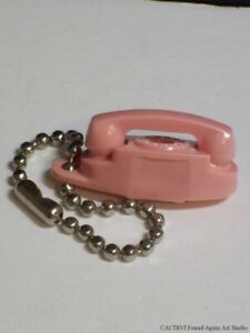 Pink Princess Rotary Phone Key Chain 1960's Dial Telephone  Charm Fob Retro Vtg