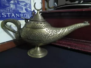 Aladdin's Magic Bİg Lamp, Brass Oil Lamp, Handmade Ornament, Decorative Gift - Picture 1 of 7