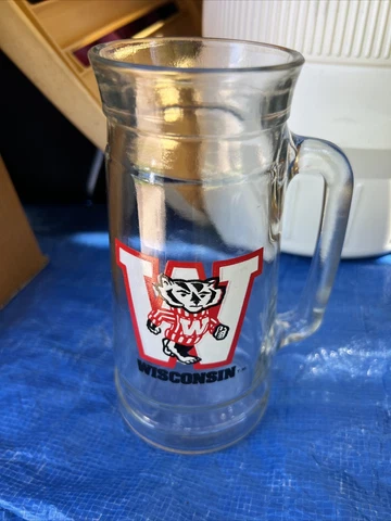 Vintage University Of Wisconsin Badgers Mug Beer Stein Cup Glass Cover