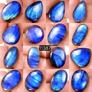 16 Pcs 214 Cts Natural Labradorite Cabochon Gemstone Lot 23X15-12X12mm #11387 - Picture 1 of 5