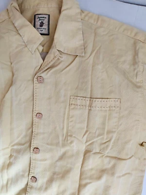 Camisa hawaiana con botones Jamaica Jaxx para hombre XL amarilla patrón texturizado 100 % seda Foto 1 de 4