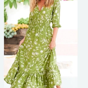 Green Boho Maxi Dotti Dress Size 8 - Picture 1 of 5