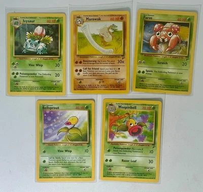 Pokemon Base Set 2 Grass evolution  Ivysaur Weepinbell Bellsprout Paras Marowak - Image 1 of 4