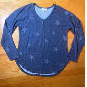 Sz S Como Blu Star Print Long Sleeve V-Neck Top Casual Comfy Pullover Size S - Picture 1 of 3