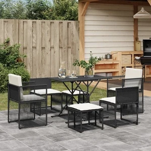 vidaXL 7-tlg. Garten-Essgruppe mit Kissen Schwarz Poly Rattan - Bild 1 von 10