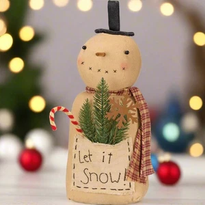 Primitive Christmas 12” Let It Snow Pocket Snowman Doll - Picture 1 of 3