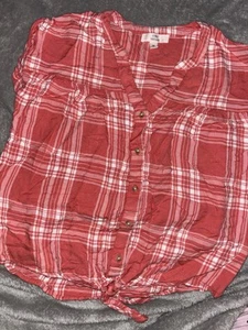Camisa Como Vintage Talla Xs Melocotón/Blanco A Cuadros Sin Mangas Abotonada. Corbata en la cintura - Imagen 1 de 4