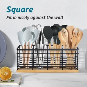 Extra Large Kitchen Utensil Holder with 4 Compartments Matte Black Metal Holder - Picture 1 of 7