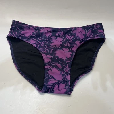 Z by Zella Swimsuit Bikini Bottoms Elastic Waistband Floral Purple Girl's 10 - Image 1 of 3
