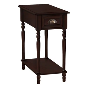 Accent Table - 2 Tier - Side Table - Narrow - Storage Drawer - Brown Veneer - Picture 1 of 5