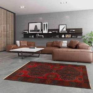 Afghan Tribal Geometric Red Area Rug Oriental Balouch Wool Rug 2'6x4'6 ft-R20785 - Picture 1 of 7