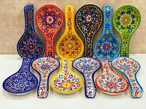 24 Color Turkish Ceramic Spoon Rest, Handmade Pottery Spoon Holder, Spoon Rest