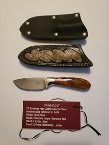JAY FISHER Muleshoe Knife Polvadera Jasper Gem Handle w/2x Sheaths Rattlesnake 