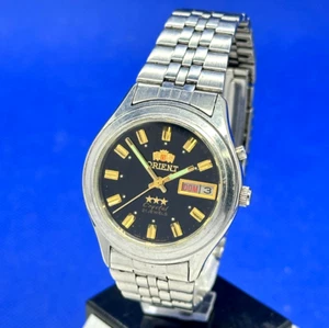 Orient 3 stars stainless steel automatic wristwatch Black dial Japan Cal.46943 - Picture 1 of 15