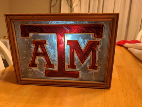 Texas A&M Aggies Hand Painted Lighted folk art light box faux Stained Glass look Cover