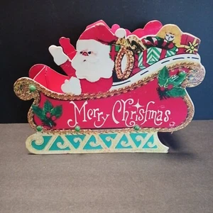 Vintage Merry Christmas Folding Mail Basket Cardboard Fun World Hong Kong DAMAGE - Picture 1 of 7