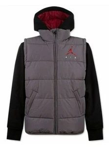Jordan Boys Gunsmoke Gray Hybrid Hooded Full Zip Vest Jacket - Picture 1 of 4