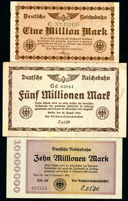 3 German Railroad Inflation Bills Circulated F-VF Turned 100 Years Old in 2023! - Image 1 of 2