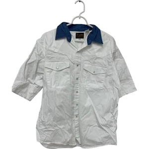Plains Western Wear Shirt Mens L White Pearl Snap Button Up Denim Collar Cowboy - Picture 1 of 7