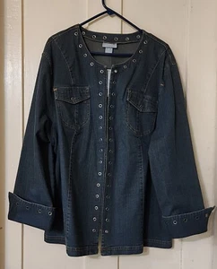Liz & Me Blue Denim Shirt Jacket 3X Plus Size Outerwear Stylish Swing Coat - Picture 1 of 8