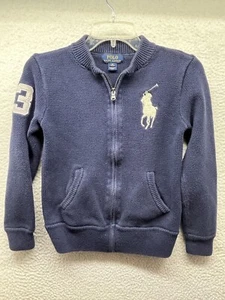 Polo Ralph Lauren Sweater Youth Boys M Medium Blue Full Zip Large Pony - Picture 1 of 10