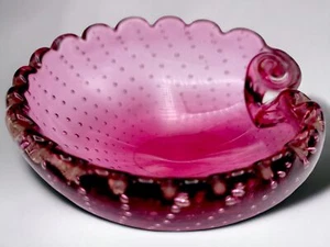 Vintage Italian Murano Cranberry Red Bullicante Seashell Glass Bowl Catchall - Picture 1 of 12
