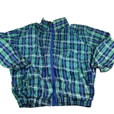 ProSpirit Vtg. Zip Up Windbreaker. 1990’s. Blue&Green Plaid. Size Medium  - Image 1 of 4