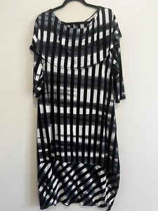 Taking Shape Sz XS Black White Striped Shawl Collar Long Sl Viscose Midi Dress - Picture 1 of 7